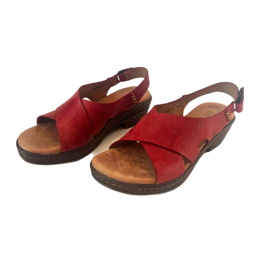 Born Red Leather Criss Cross Slingback Wedge Sandals Made in Mexico Women’s 7/38